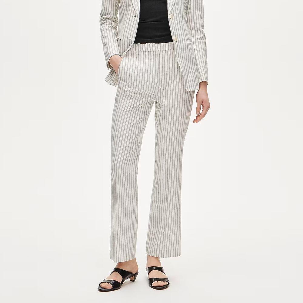 J.Crew Kaya Pant Striped Stretch Linen Blend Ivory Blue Size 4 Petite NWT